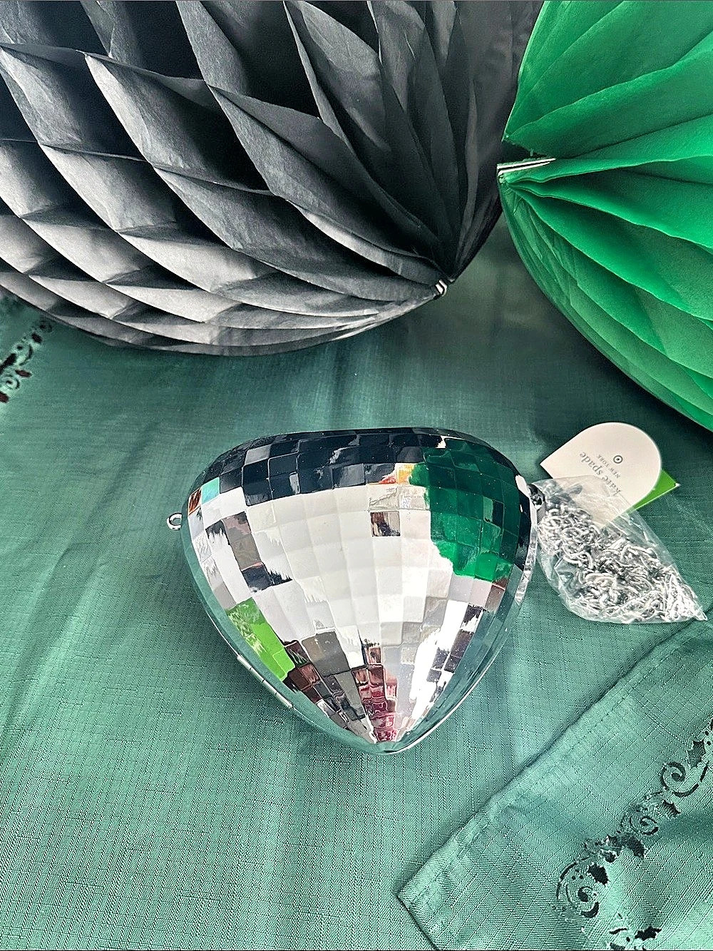 Kate Spade Heart Crossbody Mirrored in Silver & Green NWT